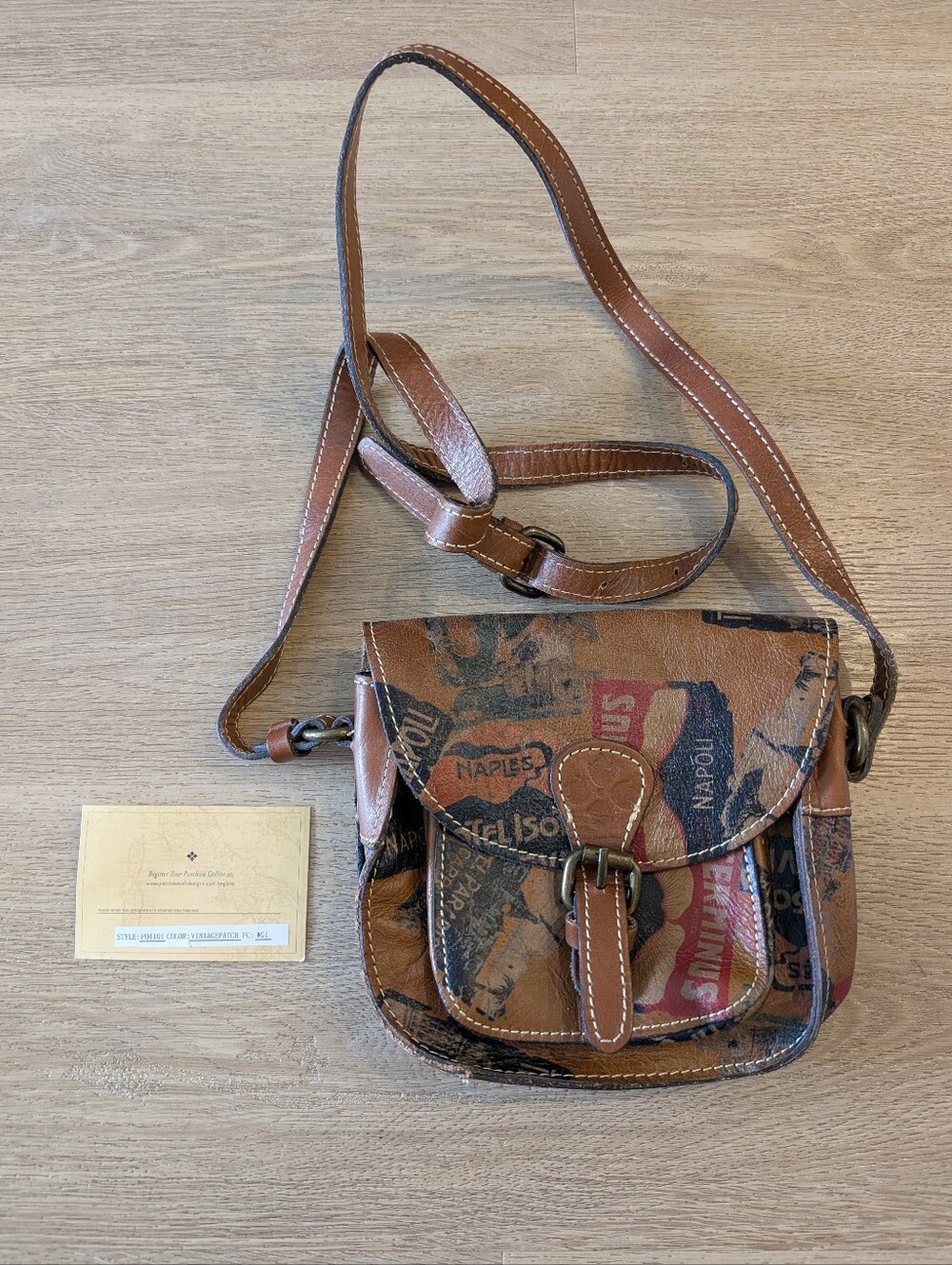 NWOT Patricia Nash Old World Traveller Brown Printed Leather Boho Crossbody Bag
